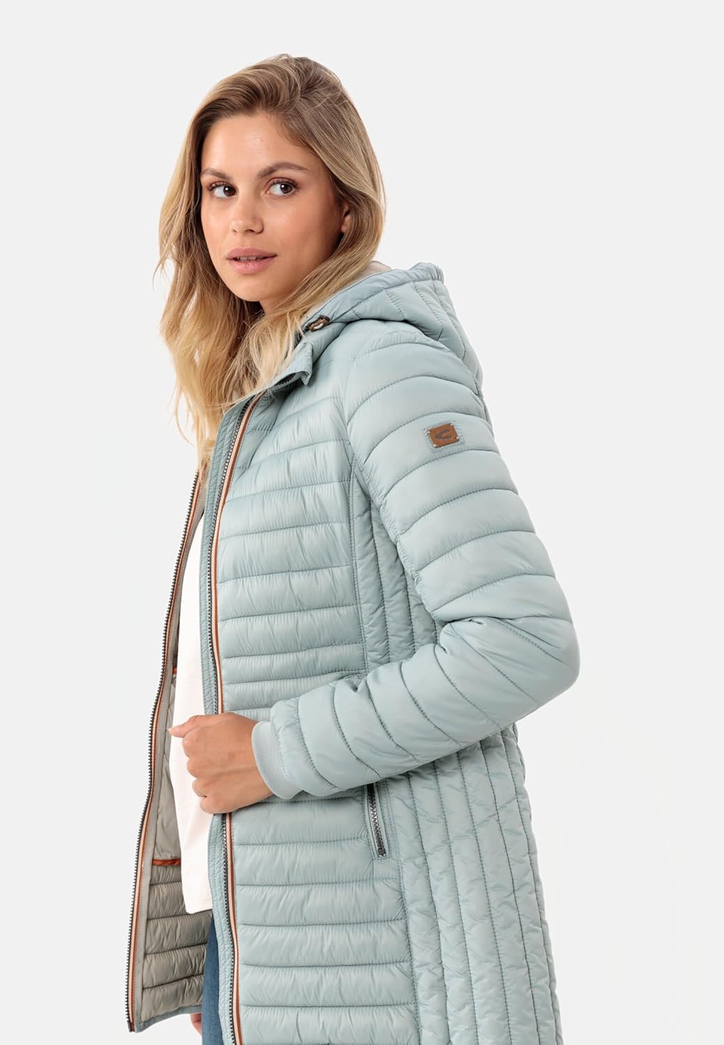 camel active Damen Leichter Wasserabweisende Steppmantel mit Abnehmbarer Kapuze Jacket 34 Blau-grau,