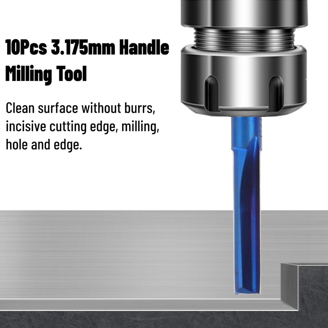 10Pcs 3.175mm CNC Fräser Hartmetall 2-Flöten Gerade Nano Blue Coating Schaftfräser, Grifffräswerkzeu