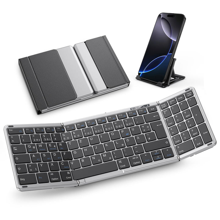 OMOTON Bluetooth Tastatur Faltbare mit Ziffernblock, Kabellose Tastatur Wiederaufladbare QWERTZ, Vol