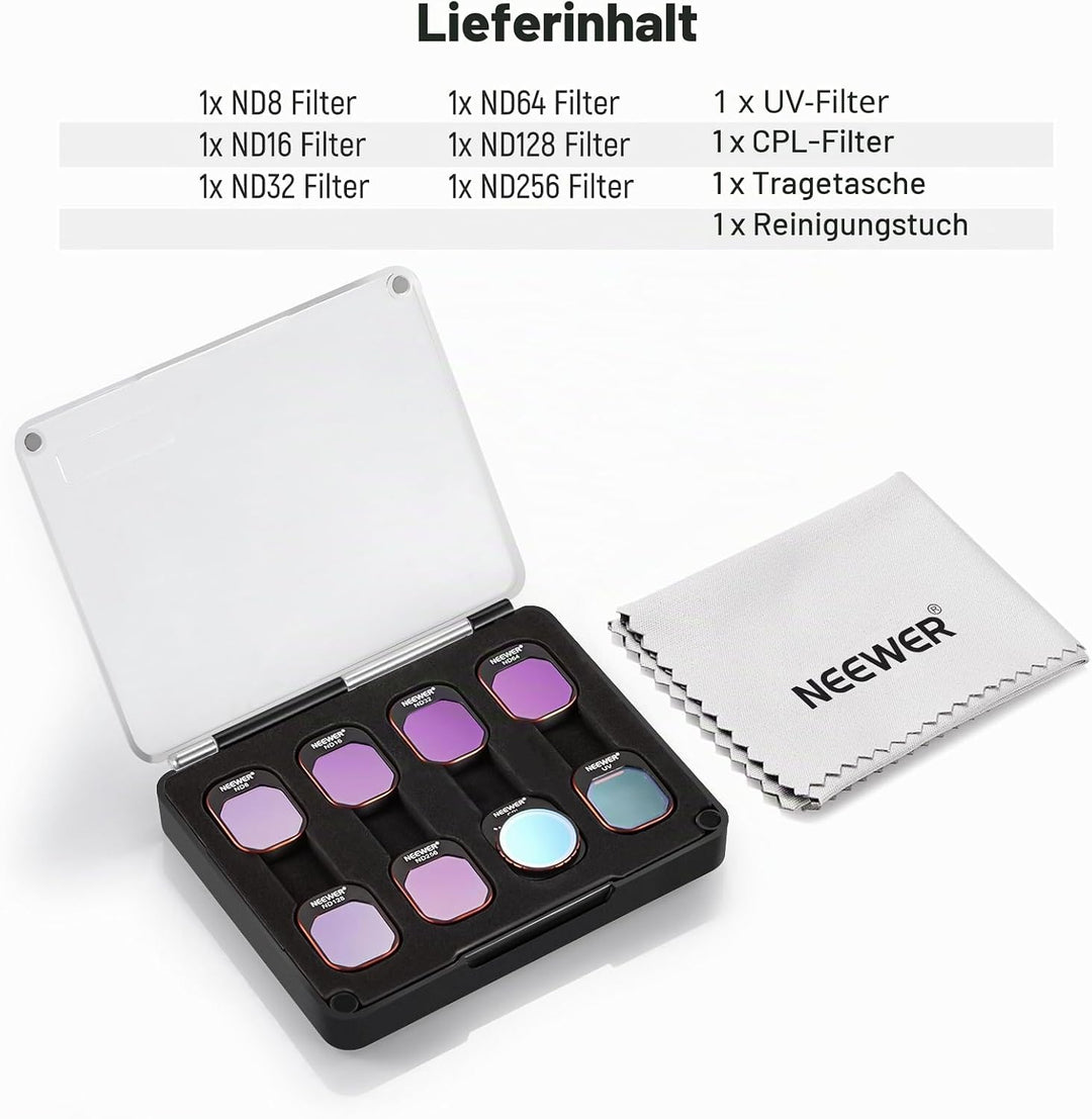 NEEWER ND &amp; CPL Filter Set Kompatibel mit DJI Mini 4 Pro, 8Stk UV CPL ND8 ND16 ND32 ND64 ND128 ND256