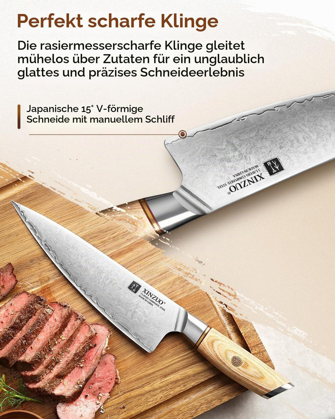 XINZUO 21.2cm Kochmesser Verbundstahl 10Cr15CoMoV, Profi Chefmesser Edelstahl Küchenmesser 3 Schicht