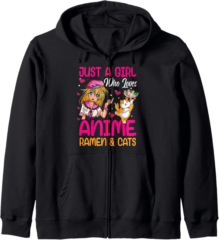 Just A Girl Who Loves Anime Ramen And Cats Cute Manga Girl Kapuzenjacke