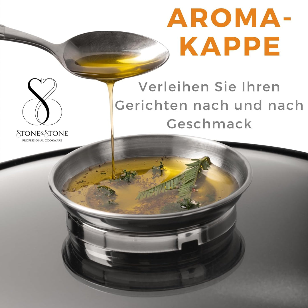 Stone&amp;Stone Professioneller Kochtopf 24 cm, extrem antihaftbeschichtet mit deutscher Technologie, Bo