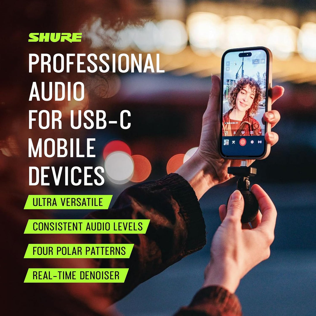 Shure MV88 USB-C Stereo-Mikrofon für Mobile Aufnahmen und Vlogging – mit Auto-Level-Modus, Echtzeit-