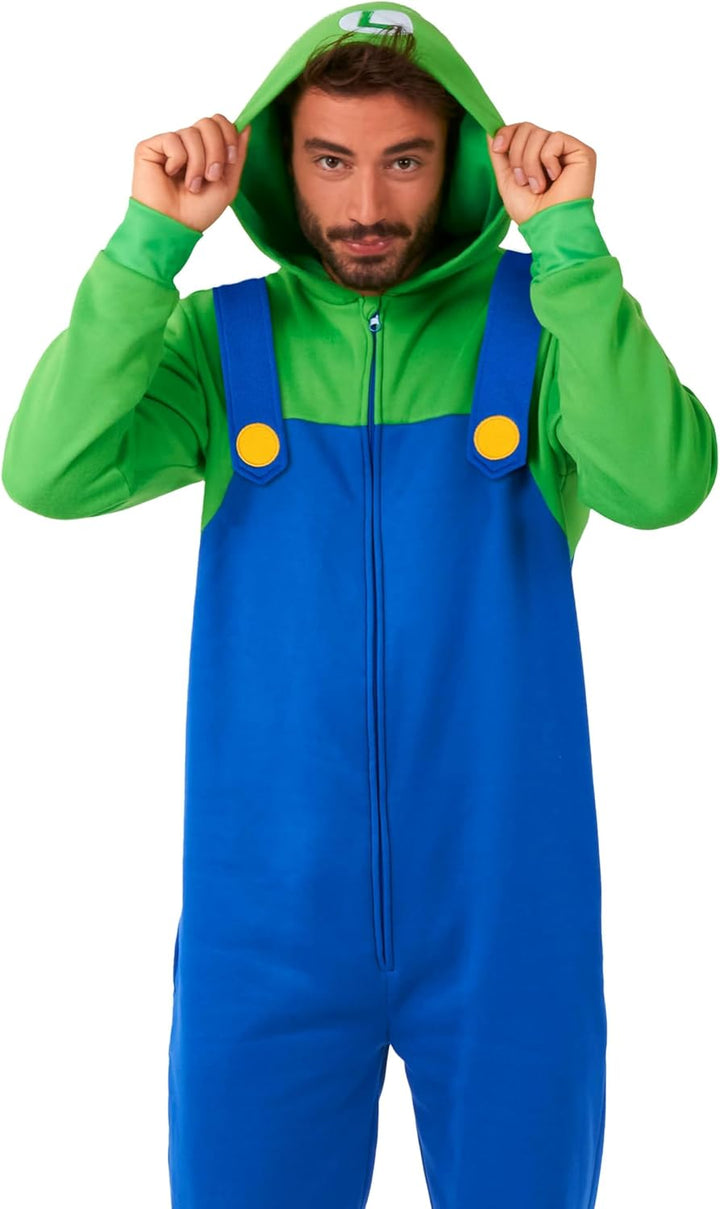 Opposuits Luigi Onesie für Erwachsene, Unisex, Nintendo Super Mario Einteiler, lockere Passform, ink