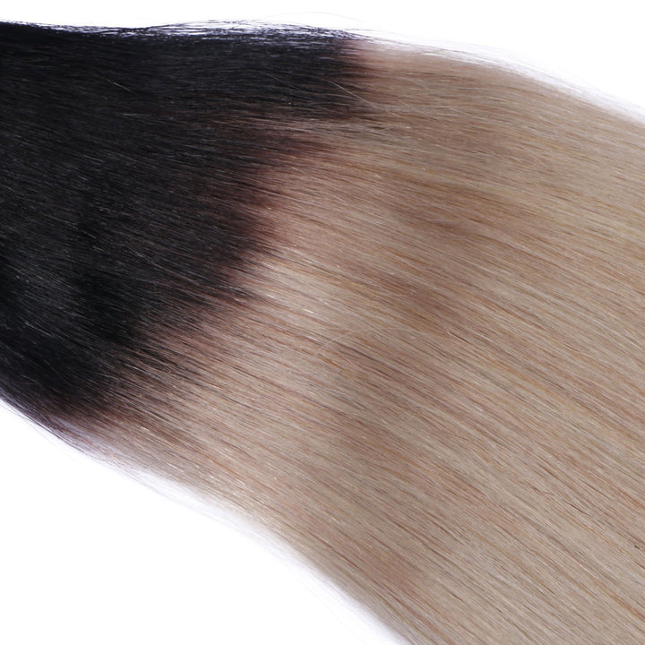 Micro-Ring/Loop Hair Extensions (#1B/GREY OMBRE - 60 cm - 50 Strähnen - 0,5g) 100% Remy Echthaar Haa