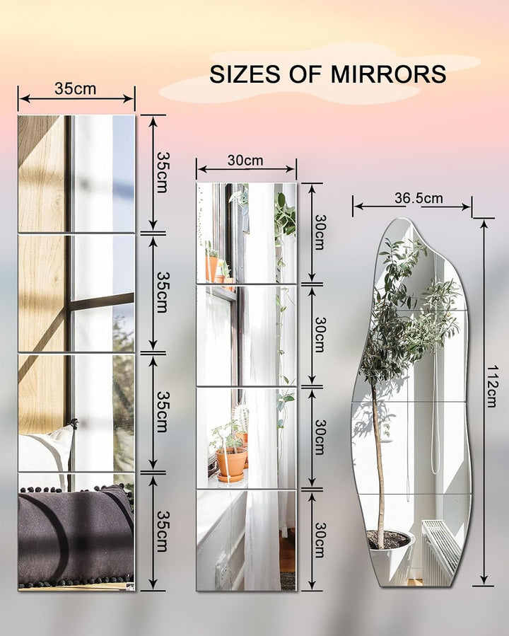 Selbstklebende Fliesenspiegel Glas HD DIY Wandspiegel Klebespiegel 4 Stück Spiegel zum Aufkleben Tür