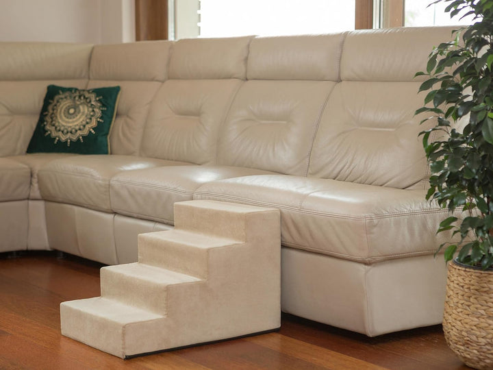 PillowPrim Tiertreppen Einganghilfe Kleinere Hunde Stufen Rampe Katzentreppe 4 Stufen Gross Beige Hö