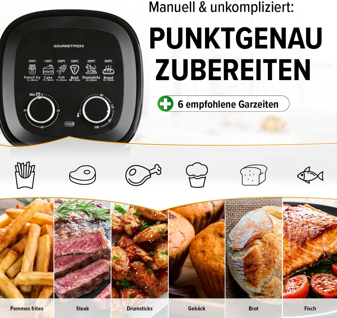 GOURMETmaxx Heissluftfritteuse 3,1L | Airfryer mit 60 Minuten Timer und 6 Funktionen inkl. Auftauen