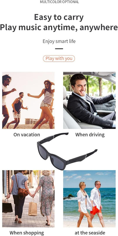 VBESTLIFE Smart Glasses Bluetooth-Audio-Sonnenbrille, UV-Schutz, Drahtlose Audio-Sonnenbrille Zum Te