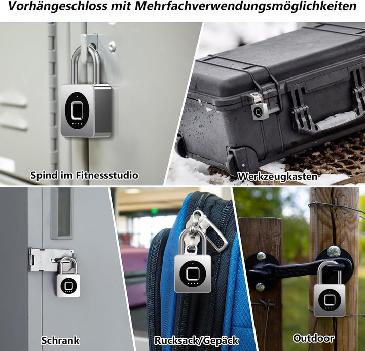 Smart Fingerabdruck Vorhängeschloss für Spinde, mit Bluetooth-App, IP65 wasserdicht, schlüsselloses