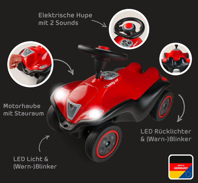 Big Bobby Car Next 2.0 (rot) - Rutschauto ab 1 Jahr mit LED-Licht, Stauraum, Sound-Lenkrad, Flüsterr