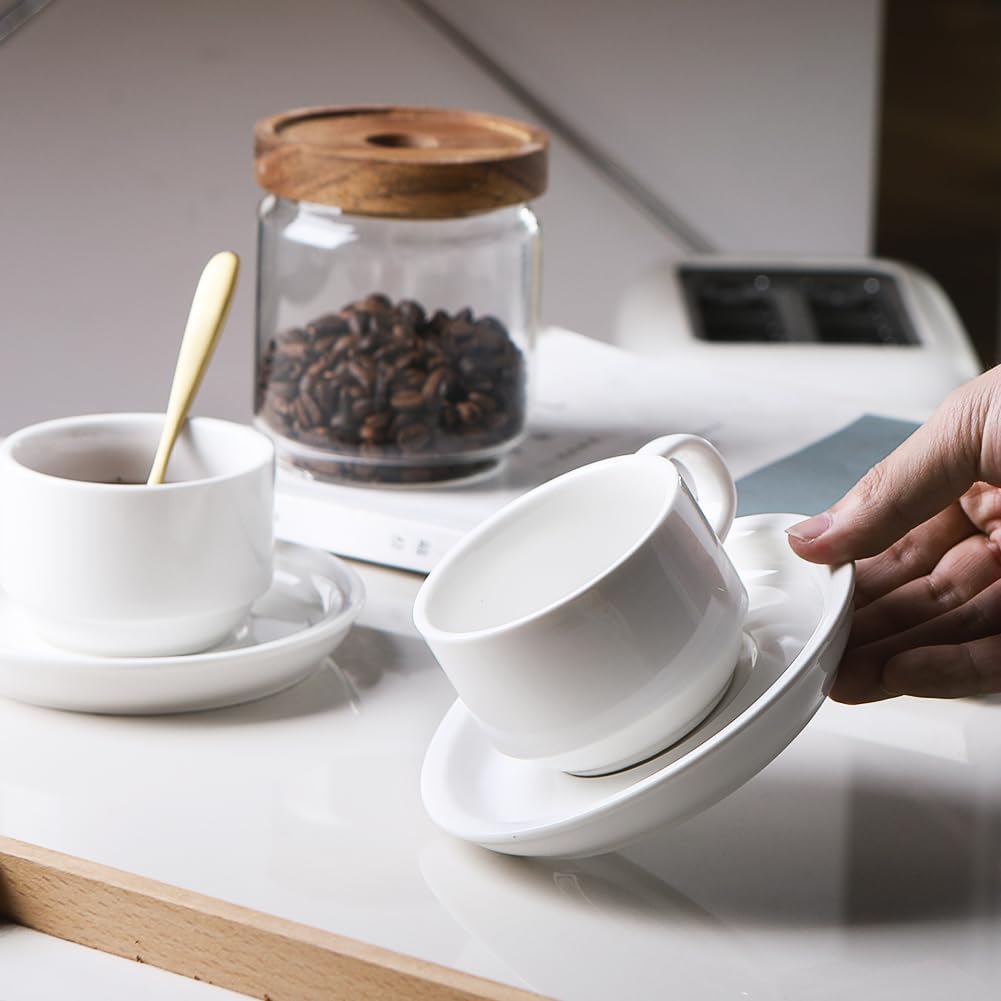Sweejar Home Porzellan Cappuccino Tassen mit Untertassen und Metallständer, stapelbare Espressotasse