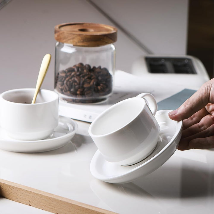 Sweejar Home Porzellan Cappuccino Tassen mit Untertassen und Metallständer, stapelbare Espressotasse