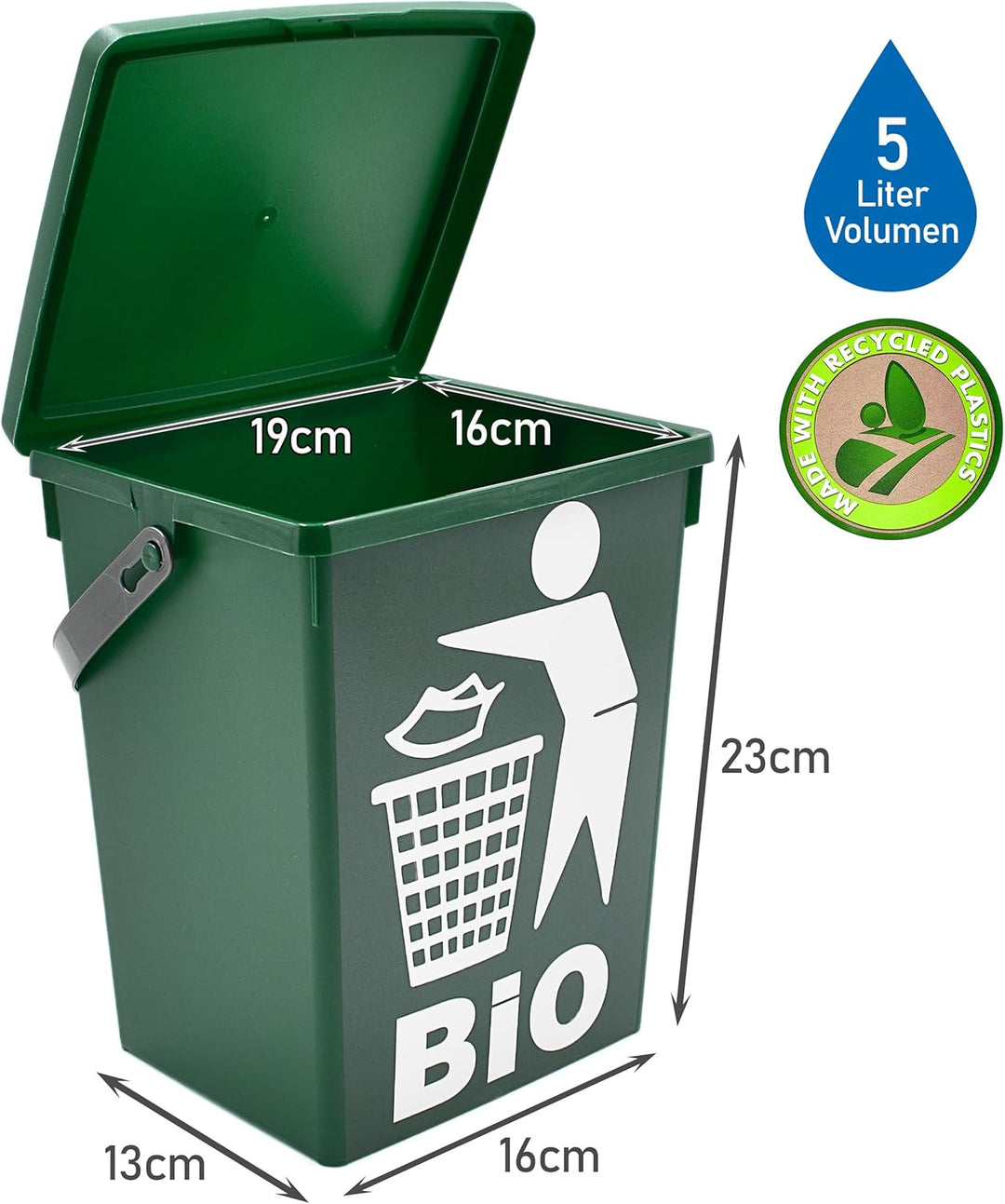 2er Set Bio Mülleimer 5L - Biomüll Behälter mit Deckel - Grün - Bioeimer klein für Küche - Abfalleim