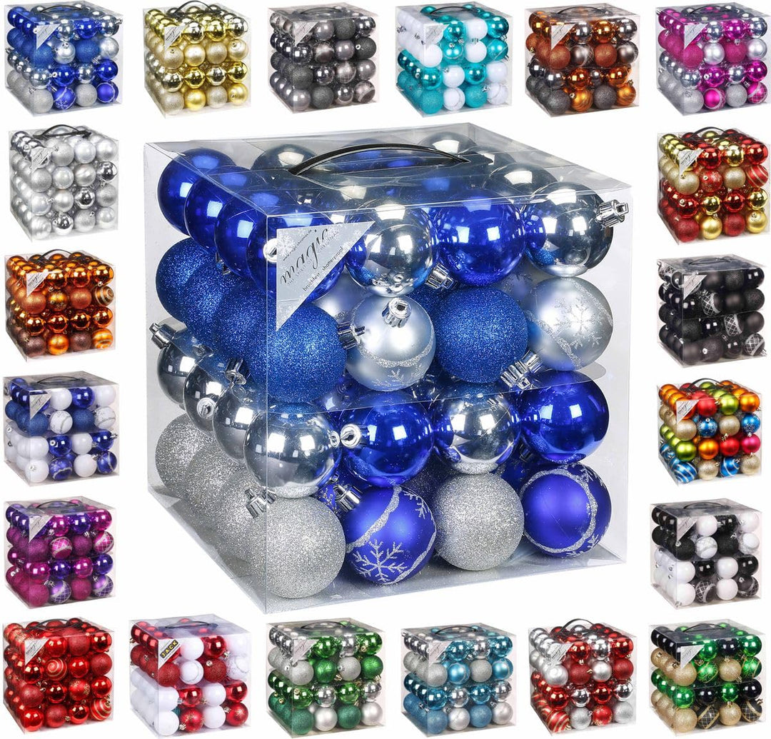 64x Kunststoff Christbaumkugeln Ø 6cm Kugel Box Glanz Glitzer Matt Dekor Inge inkl. Aufhänger, Farbe