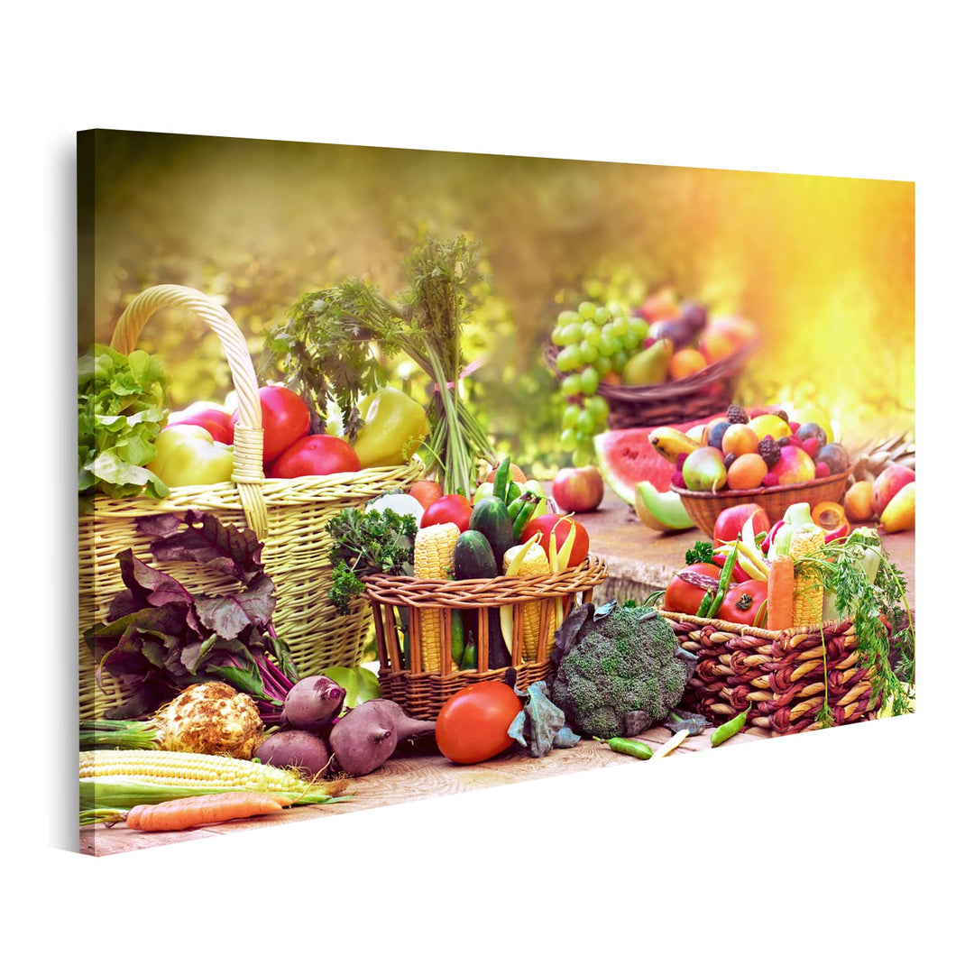islandburner Bild auf Leinwand Frisches Bio Obst Und Gemüse Küchenbild Bilder Wandbilder Poster Lein