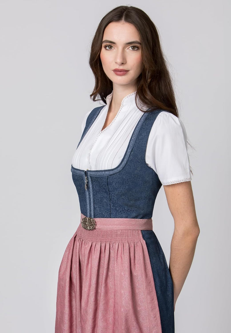 Stockerpoint Damen Dirndl Roseline Kleid für besondere Anlässe (ohne Bluse) 36 Blau-altrosa, 36 Blau