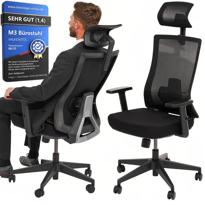 VALKENSTOL M3 Ergonomischer Bürostuhl 150 kg – [Höhenverstellbare Lordosenstütze] Schreibtischstuhl
