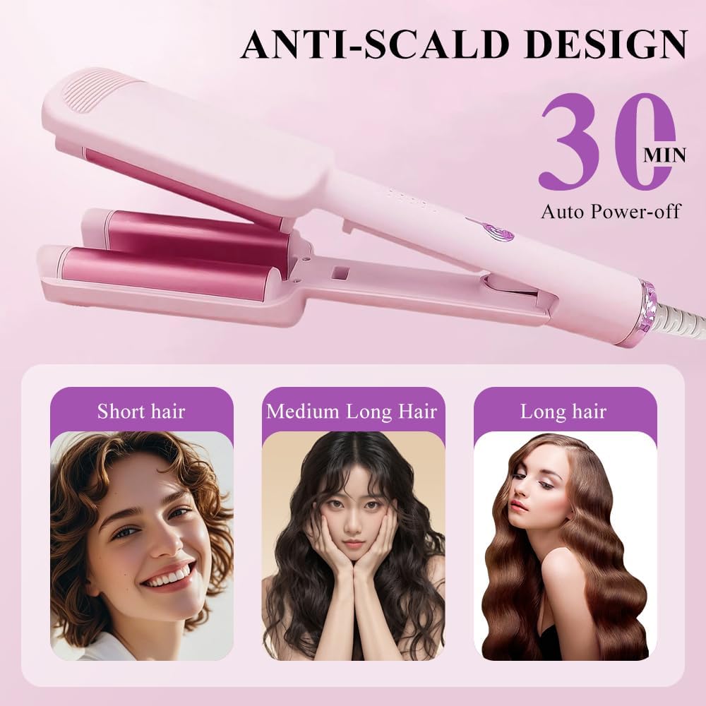 Welleneisen Lockenstab, Welleneisen für Haare Beach Waves, 32mm Lockenstab Grosse Locken mit 4 Einst