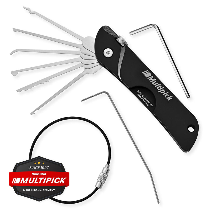 Multipick Dietrich Set ELITE BLACK Mini Taschen-Messer Lockpicking Set mit 6 wechselbaren Lock-Pick