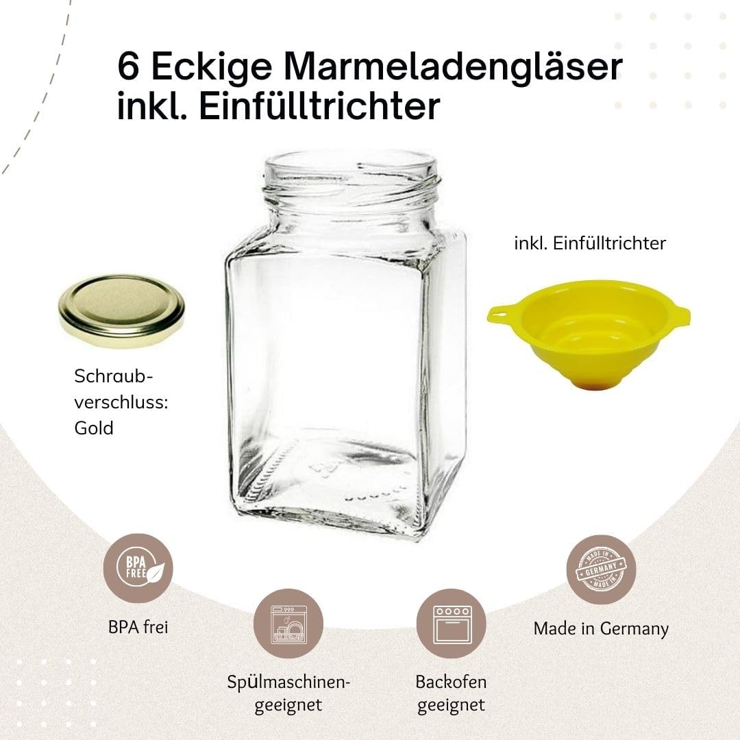 mikken 6 kleine, eckige Einmachgläser Marmeladengläser Vorratsdosen Gewürzgläser mit Drehverschluss
