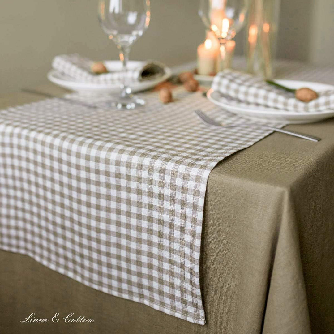 Linen & Cotton Tischläufer Stoff Tischdekoration Tischwäsche Estella - 100% Leinen, Weiss Weiss Beig
