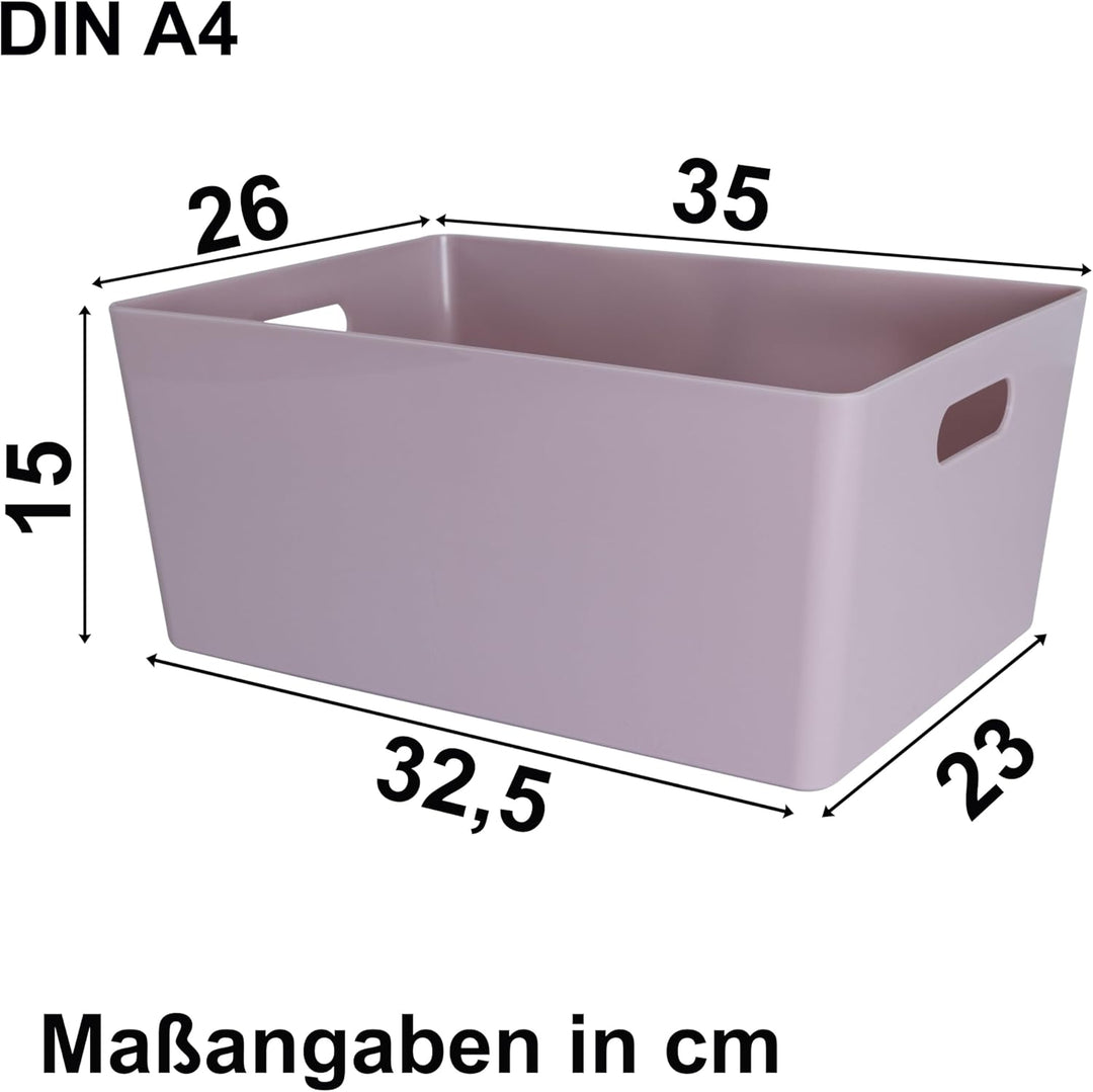 3x Ordnungsbox - 15 cm hoch - FLIEDER - 35x26x15cm - 11,5 Liter - DINA4 - Ordnungskorb - Schubladeno