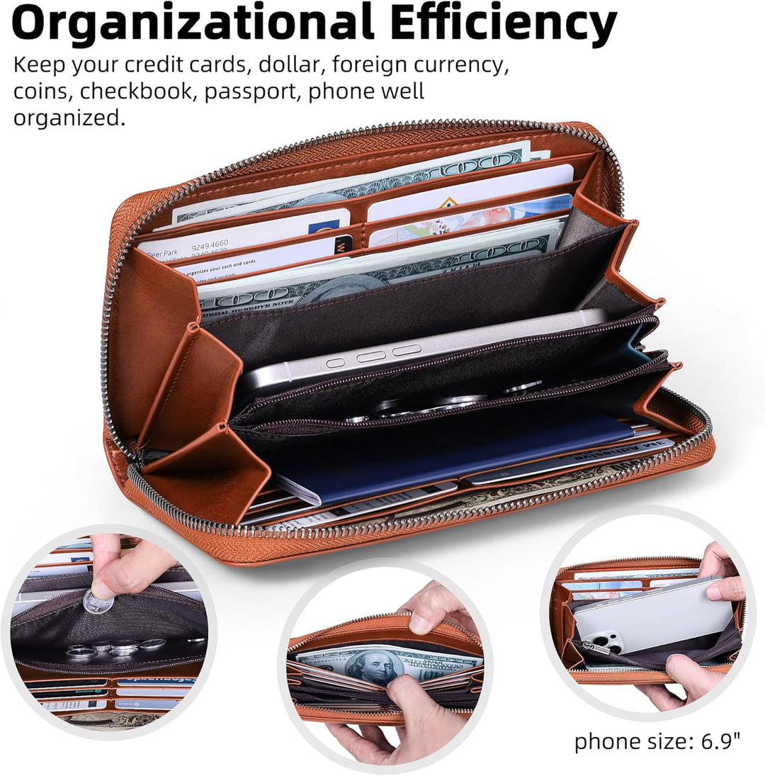 VISOUL Premium Brieftasche Echtleder/Italienisches Leder mit RFID-Schutz, XXL Geldbörse Braun L02, B