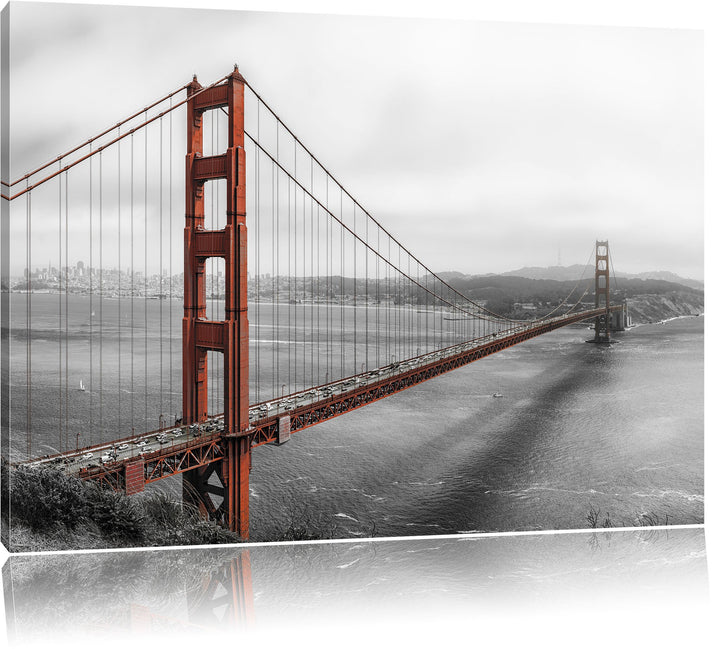 Pixxprint Golden Gate Bridge in San Francisco B&W Detail, Format: 100x70 auf Leinwand, 100x70