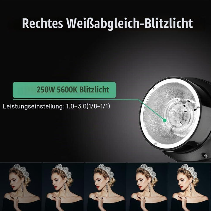 Godox 750W Studio Stroboskop Blitzlicht Kit, Stroboskop Beleuchtungsset für Fotografie, 3x250W 5600K