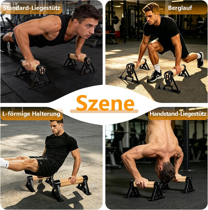 Liegestützgriffe Mit Holz Griff und Metallgestell | Rutschfeste Calisthenics Handstandstange, Lieges