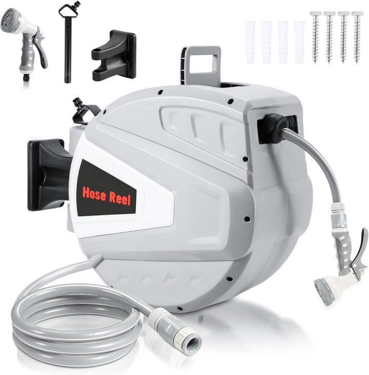 Schlauchtrommel Schlauchbox, 30+2m Automatik Schlauchaufroller, Wand-Schlauchbox mit Handbrause Gart