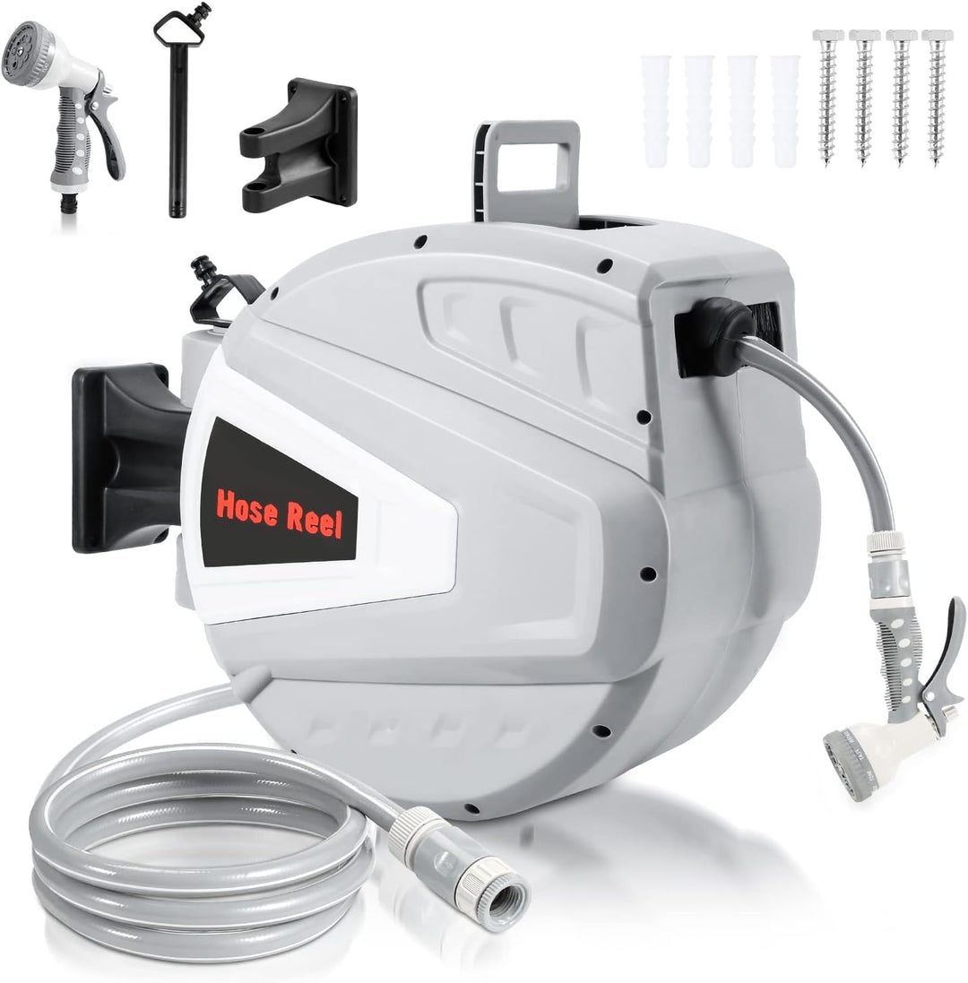 Schlauchtrommel Schlauchbox, 20+2m Automatik Schlauchaufroller, Wand-Schlauchbox mit Handbrause Gart