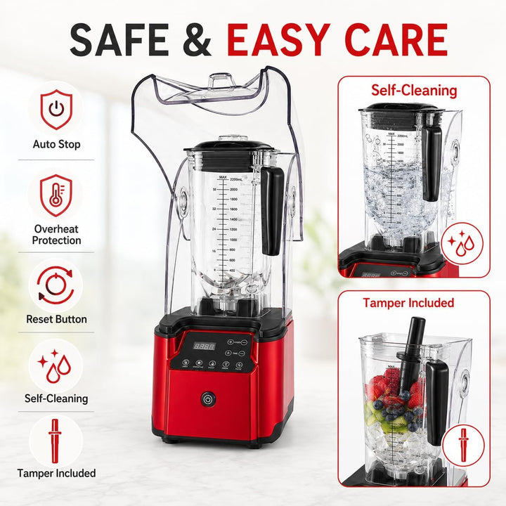 Entsafter‚ Slow Juicer 2200W, 2,2L Hochleistungsmixer mit Schallschutzhaube, Leiser Smoothie Mixer m