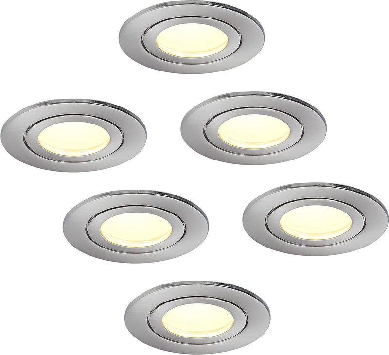 HCFEI 6er Set LED Einbaustrahler Chrom gebürstet - rund flach 5 Watt dimmbar Warmweiss 3000K 230V IP