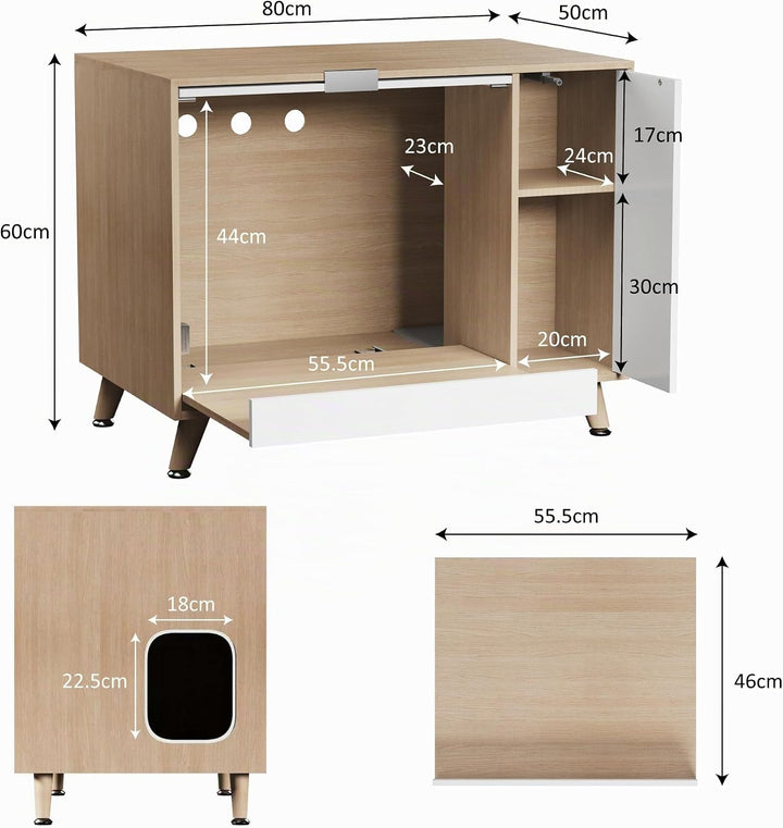 Katzenschrank mit Klappe nach Oben Tür &amp; Schublade, 80x50x60 cm | Katzentoilette Versteck als Beiste