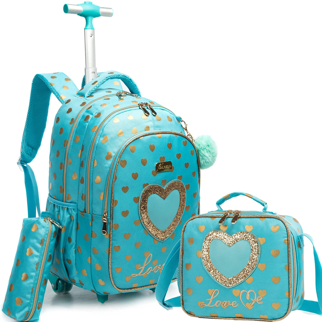 HTgroce Schulranzen mit Rollen für Mädchen, Kinderrucksack mit Rollen Trolley Schulrucksack für Mädc