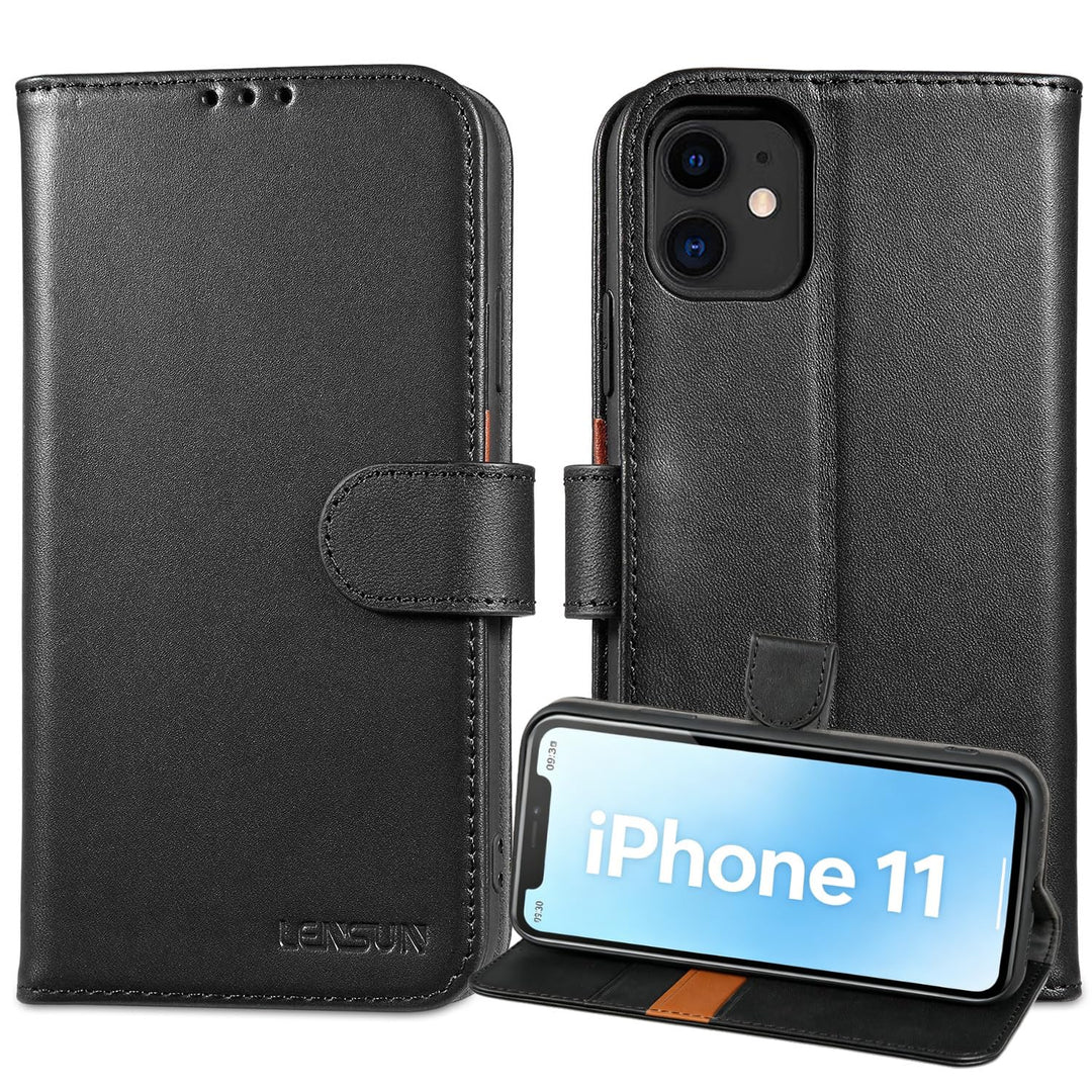 LENSUN Echtleder Hülle für iPhone 11, Handyhülle [Echtes Leder][Magnetverschluss][RFID Schutz] Handy
