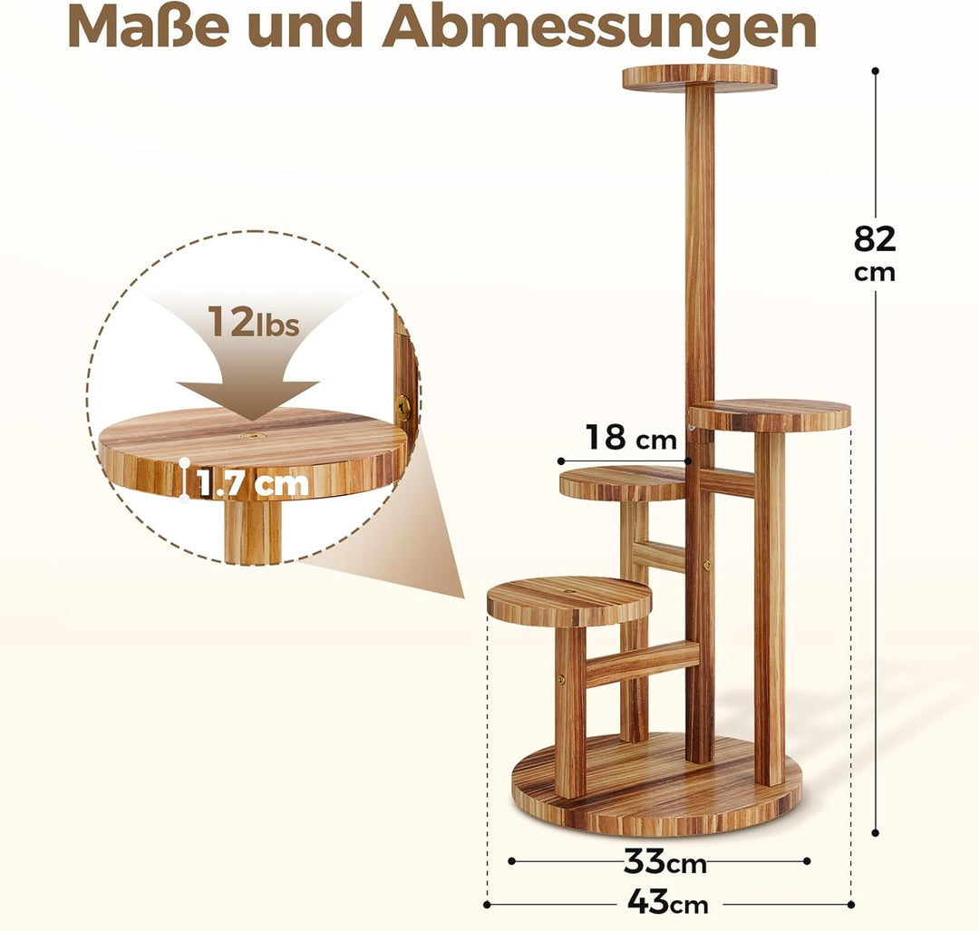 Bamworld Holz Bumenständer Multilevel Pflanzenregal – Raumsparendes Pflanzenträger mit 4 Ebenen für
