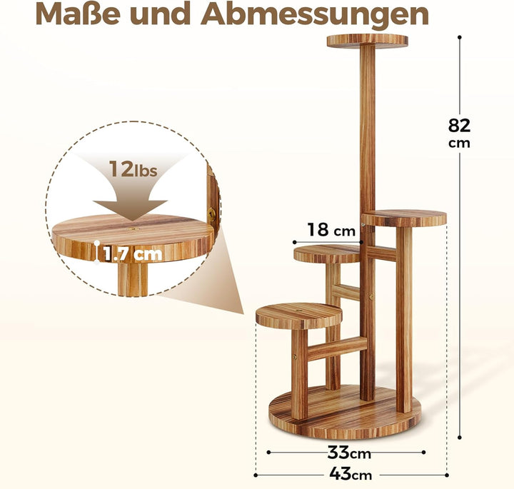 Bamworld Holz Bumenständer Multilevel Pflanzenregal – Raumsparendes Pflanzenträger mit 4 Ebenen für