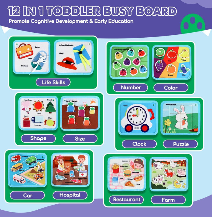 Lehoo Castle Busy Board Montessori Spielzeug ab 1 2 3 Jahre, Activity Board Motorikspielzeug, 12 in