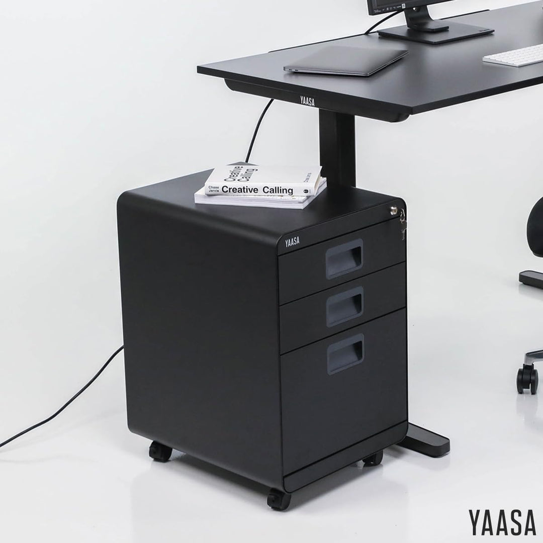 Yaasa File Cabinet Curved Standard Schwarz - Rollcontainer aus Stahl, Aktenschrank mit 3 verschliess