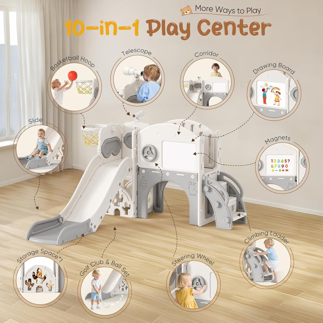 Kinderrutsche, Kleinkinderrutsche freistehend mit Basketballkorb, Kleinkinderklettergerüst, Babyruts