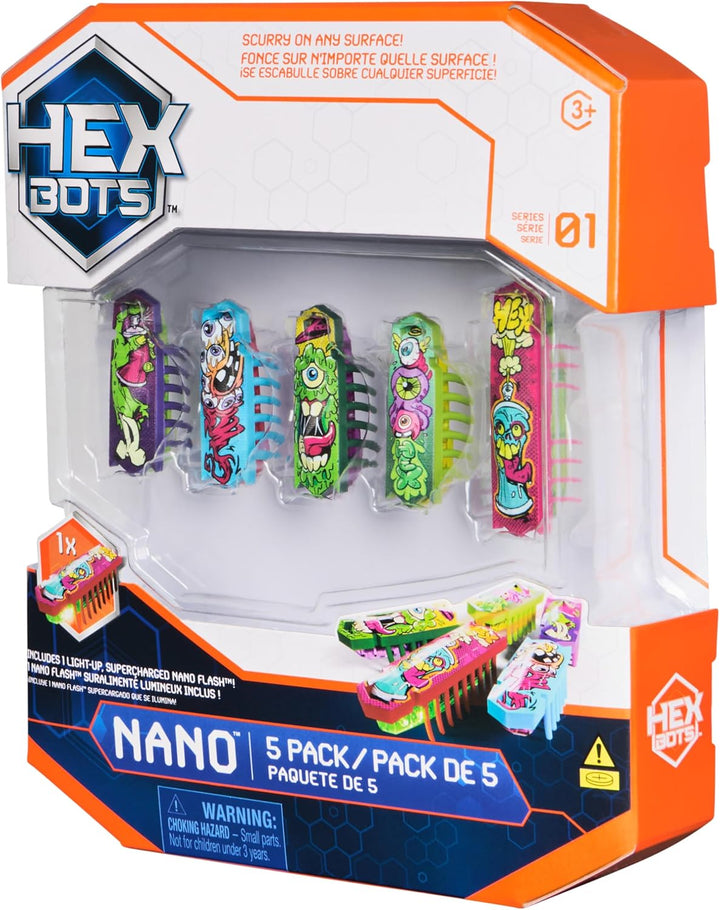 HEX BOTS Nano 5 Pack, 4 Nano Bots mit Bonus Flash Nano, sensorisches Spielzeug für Kinder & Katzen m
