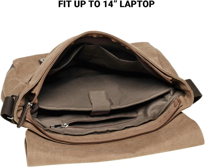 KAUKKO Laptoptasche 14 Zoll Umhängetasche Canvas für Arbeit Uni