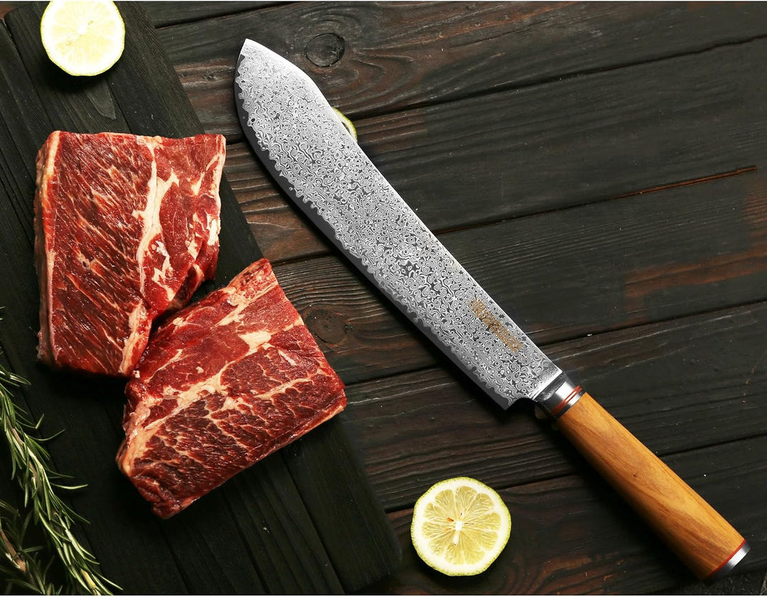YOUSUNLONG Messer brechen Bull Nose Pro Metzgermesser 10 Zoll Japanischer VG10 gehämmerter Damaststa