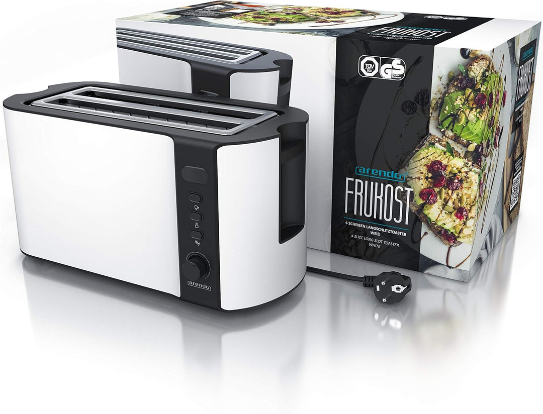 Arendo - Edelstahl Toaster Langschlitz 4 Scheiben, Defrost Funktion, Wärmeisolierendes Gehäuse mit i