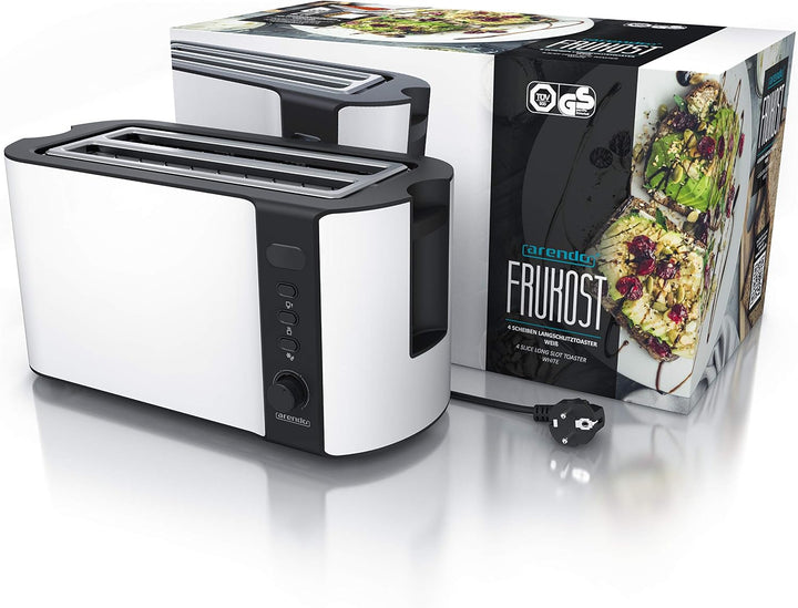 Arendo - Edelstahl Toaster Langschlitz 4 Scheiben, Defrost Funktion, Wärmeisolierendes Gehäuse mit i