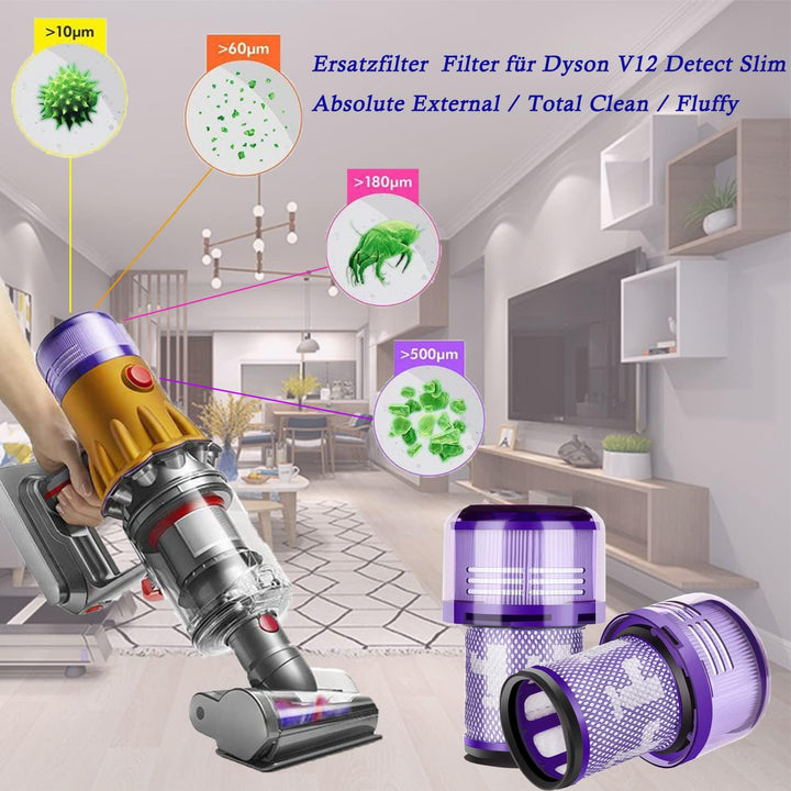 Hepa Filter für Dyson V12 Detect Slim, 3 Stück Filter for Dyson V12 Slim Absolute Extra/Total Clean/